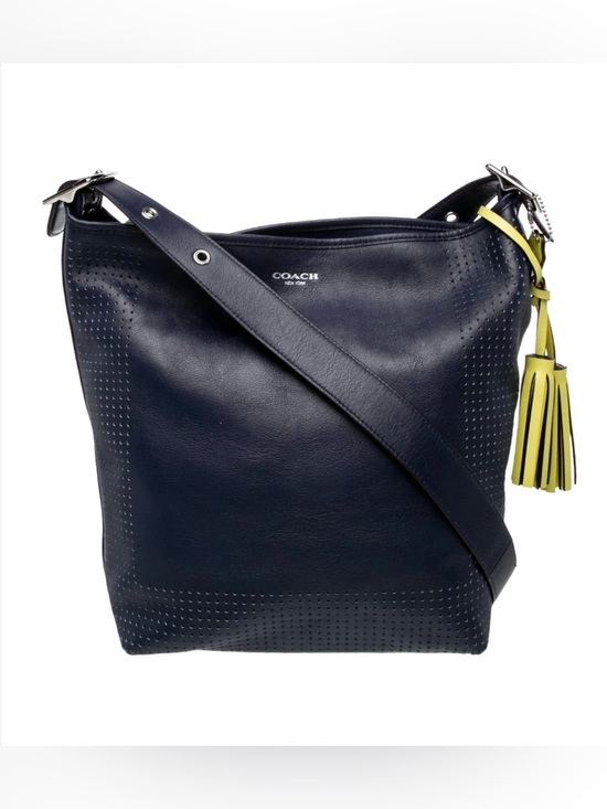 Coach Handbags - 🌻Sale🌻 Coach Leather Navy Blue Leather Bag with Yellow Accents